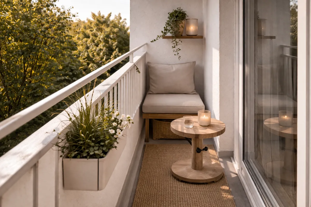 Schmaler Balkon von oben mit durchdachter Raumplanung