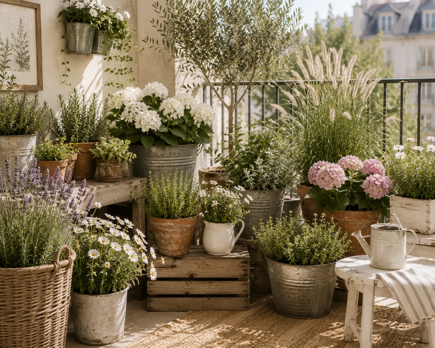 Balkonpflanzen sommer – Ruhiger Balkon im goldenen Abendlicht