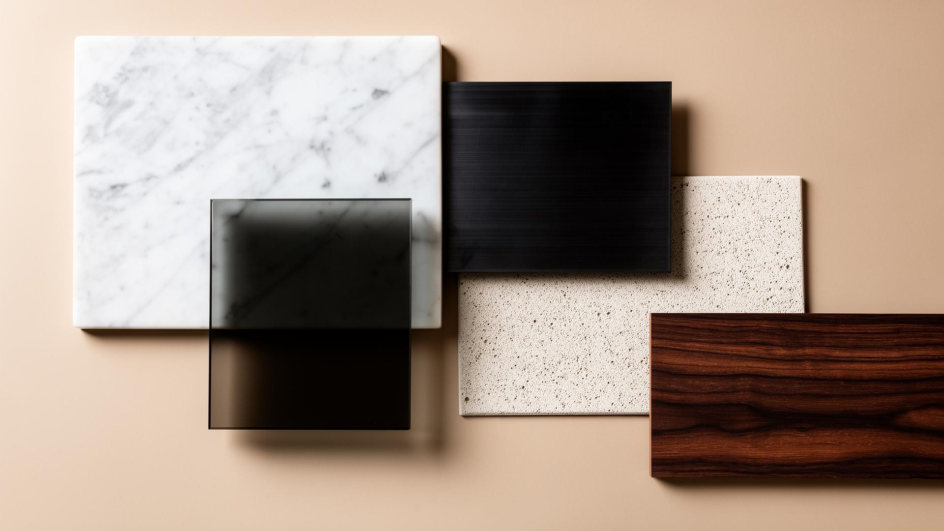 Contemporary Glam Materialien: Marmor, mattes Metall, Glas, Keramik, dunkles Holz