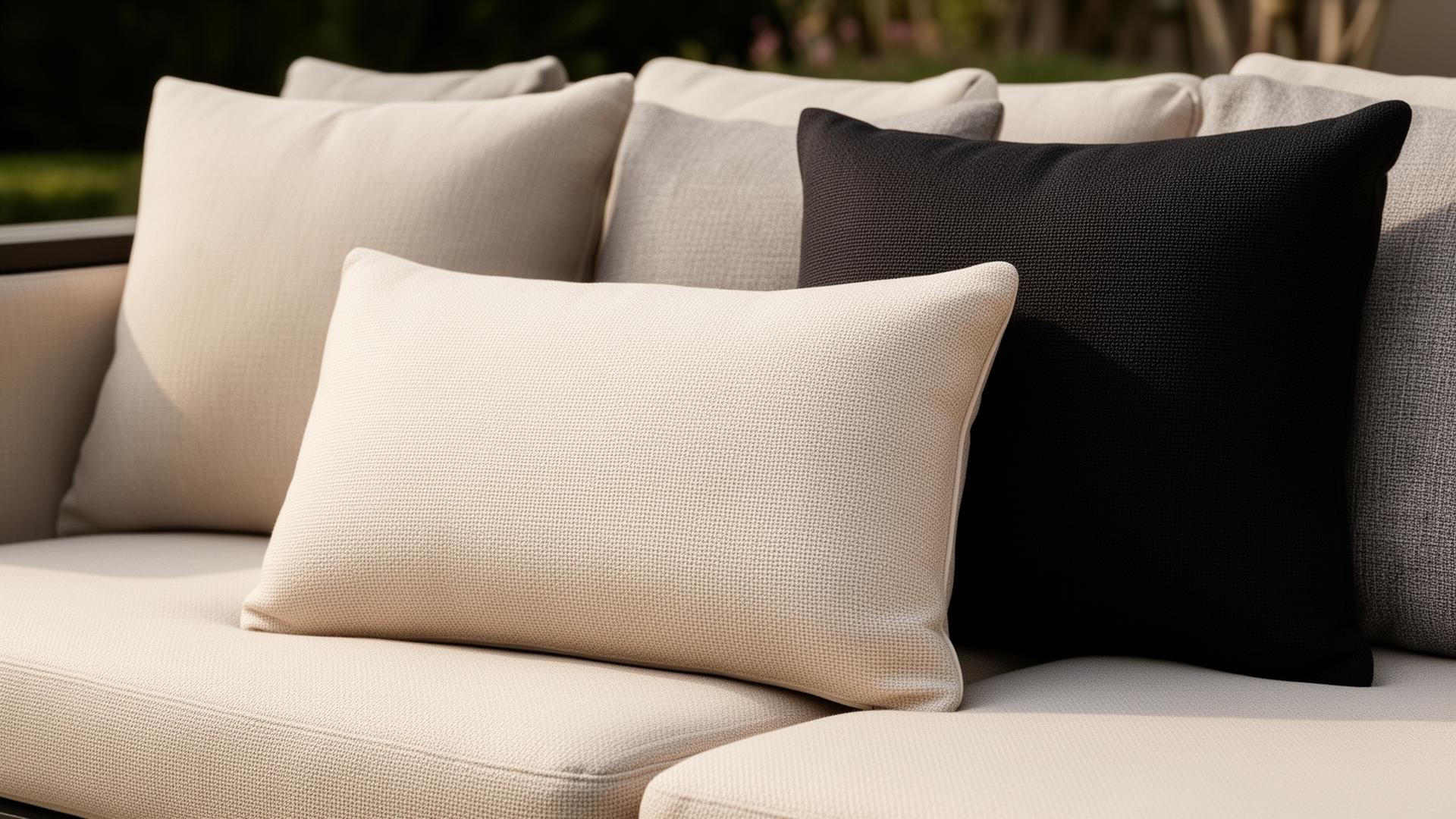 Contemporary Glam Polster in Beige, Creme, Greige und Schwarz mit feiner Webstruktur