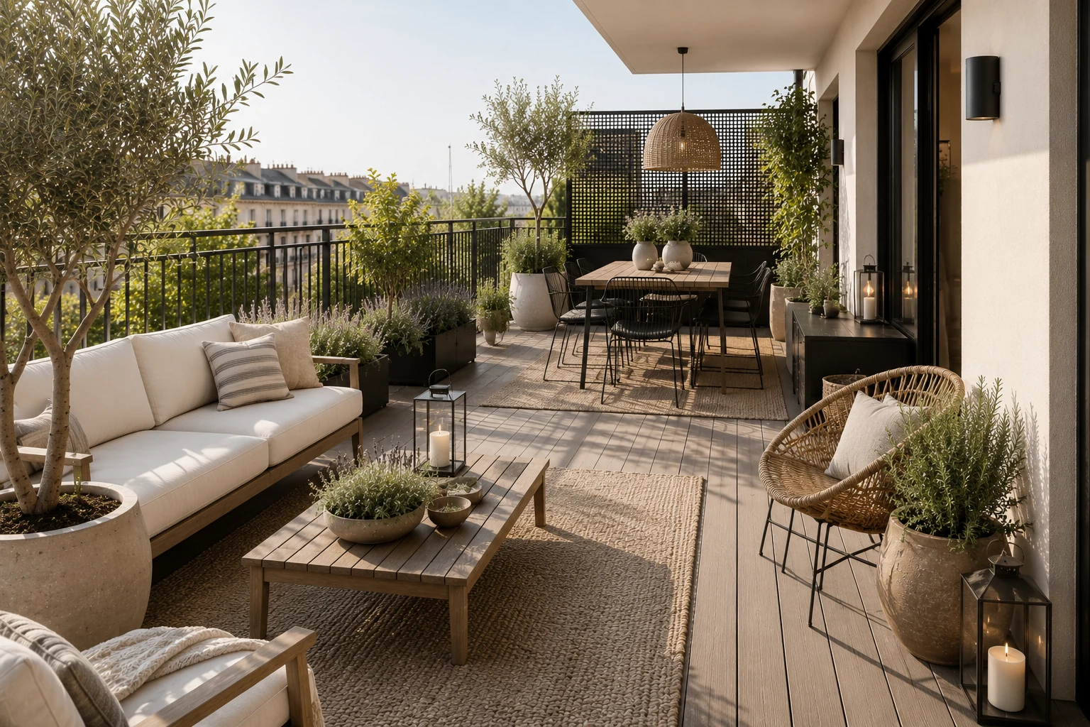Grosse balkone – Stilvoller mediterraner Balkon mit Lavendel und Terrakotta