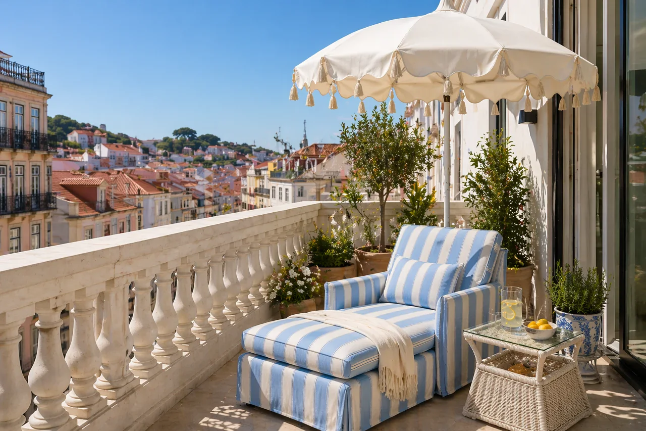 Italian Retro Terrasse bei Sonnenuntergang — wie ein Boutique-Hotel in Italien