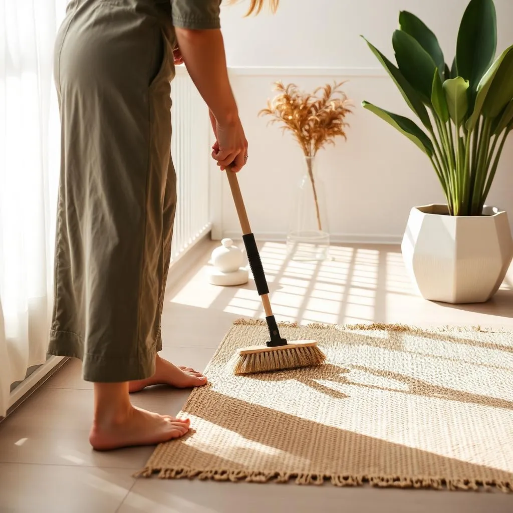 Outdoor-Teppich wird auf dem Balkon sanft gereinigt