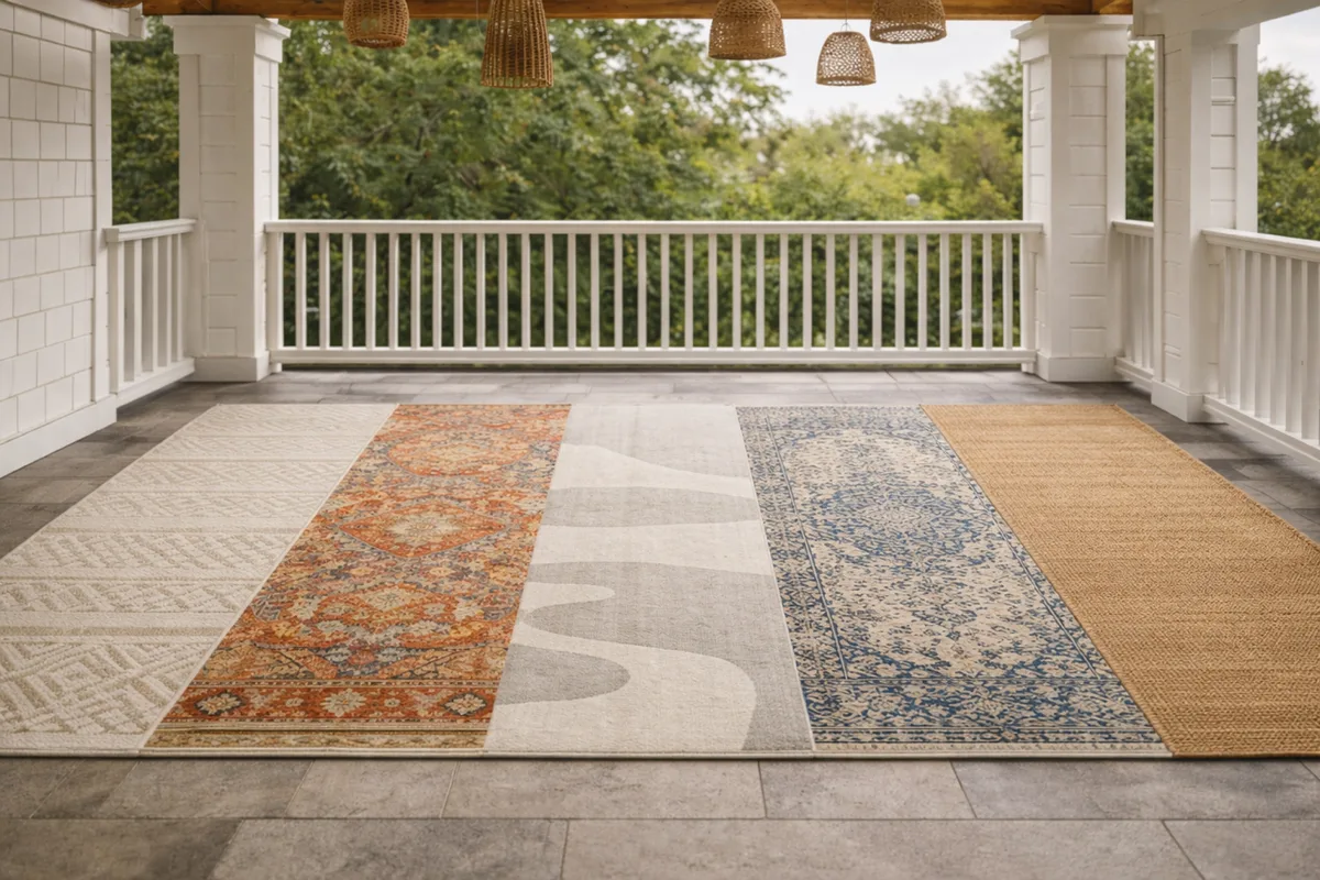 Elegant eingerichteter Balkon mit perfekt abgestimmtem Teppich