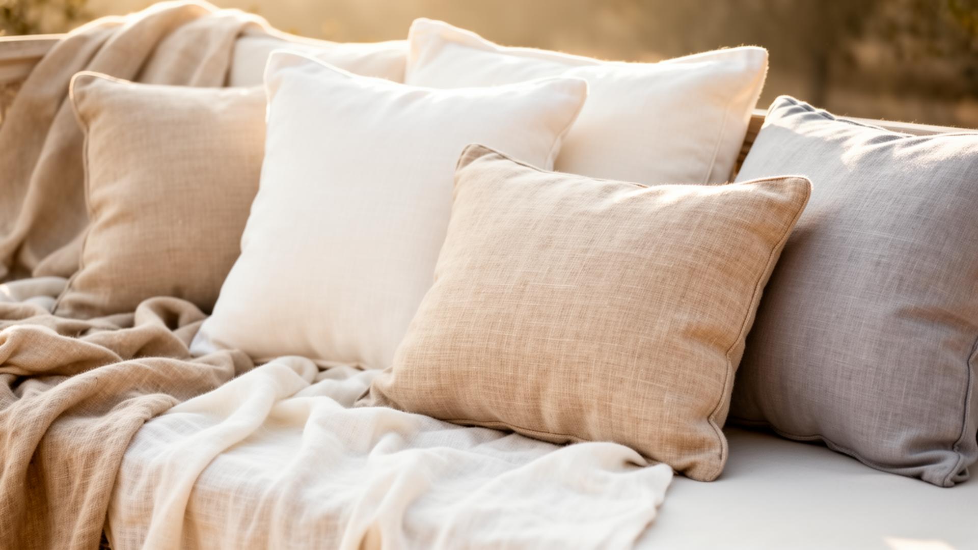 Paris Chic Polster aus Leinen und Baumwolle in Creme, Beige und Hellgrau